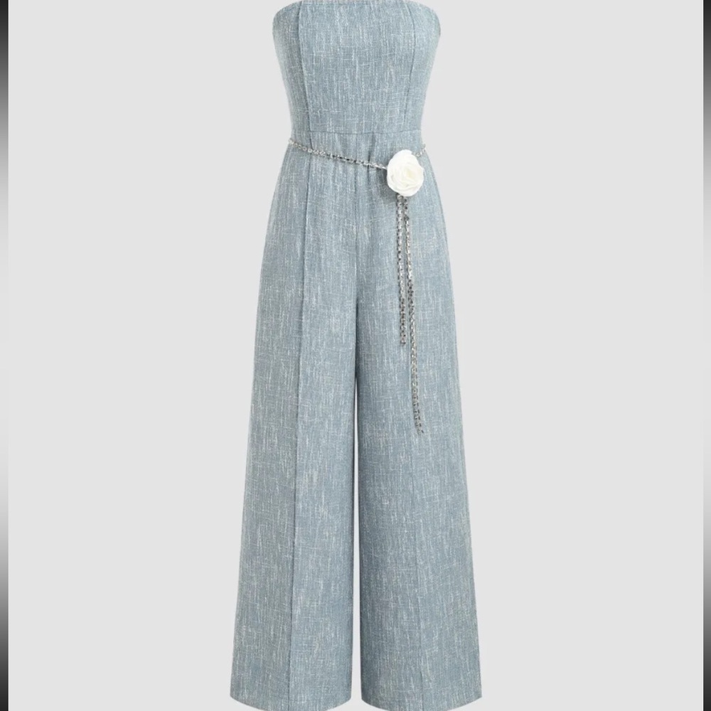 Tweed blue and white pantsuit xl new